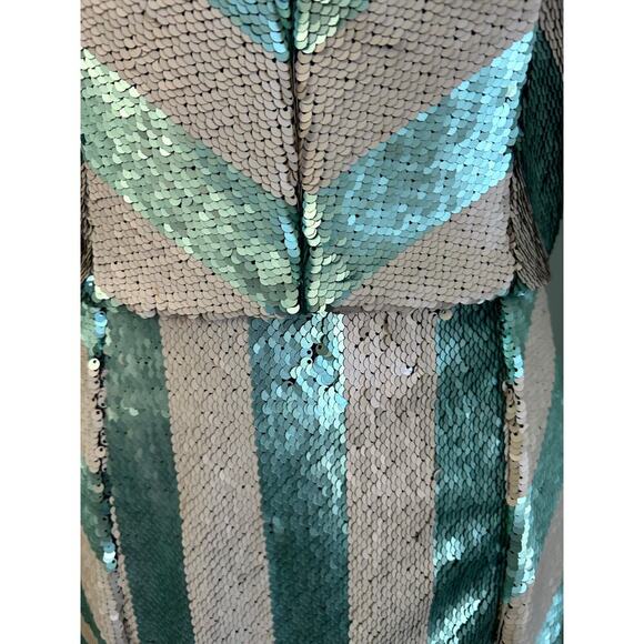 Johanna Ortiz Salon De Paris Jade Ivory Striped Sequin Dress Pearl Embellished 6 - Picture 12 of 12